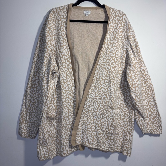 J. Crew Factory Sweaters - J.Crew Leopard Print Open Front Cardigan Tan White 3X Cozy